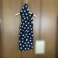 ハンドメイド　子供用エプロンセット130 チェック地ドット柄ダークネイビー