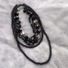 最終価格！インポート　ブラックビーズ多層ネックレスとロングネックレスのセット