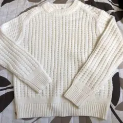 美品　GUアイボリー 編み込みデザイン 長袖セーター S