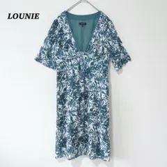 美品✨LOUNIEルーニィ　半袖　ワンピース　総柄　ブルー　リゾート　旅行　上品のサムネイル