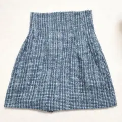 SNIDEL スナイデル ハイウエストスカショーパン ネイビー ツイード