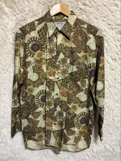 総柄シャツ ペイズリー レトロ 古着 ブラウン系 長袖 SUPERIORのサムネイル