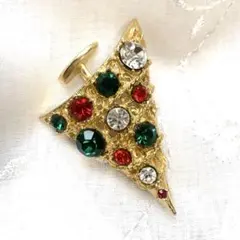 ヴィンテージブローチ クリスマスツリー ラインストーン ゴールド カラフル宝石❷