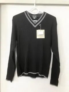 リブ編みVネックセーター ブラック M