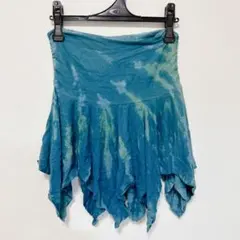 ベリーダンス　レッスンスカート 青緑タイダイ柄