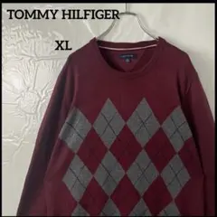 ゆ*パ様 アーガイル　ニットセーター　トミーヒルフィガー　えんじ赤レッド　綿コッ