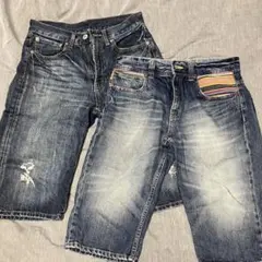 セール　ダメージ加工デニムショートパンツ2点セット
