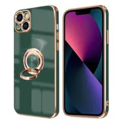 iPhone 13 ケース リング付き 全面保護 スタンド機能 グリーン