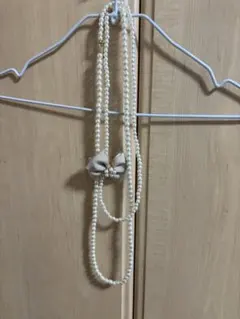 パールリボンネックレス　2連　美品
