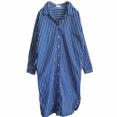 【美品】PLST プラステストライプ シャツ ブルー ホワイトサイズSポケット付のサムネイル