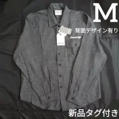 新品 M メンズ チェック柄 ネルシャツ　紳士　刺繍　グレー　前開き　秋服　灰