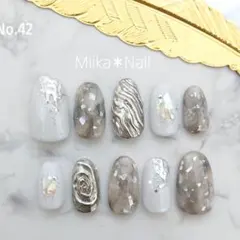 No.42グレーニュアンス×うねうねミラーネイル♡サイズオーダーはコメント下さい