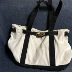 ホワイト/ブラック キャンバス トートバッグ【年内処分価格】