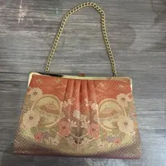 美品 和装バッグ 金襴 がま口 赤 金 花柄 着物 成人式 結婚式
