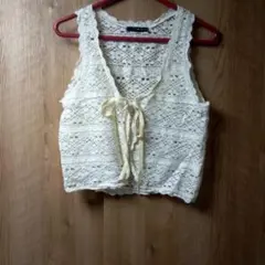 archives アイボリー レース編み クロップドトップス