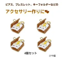 ah97 箱に入っている猫 チャーム 4個セット　ねこ ネコ パーツ