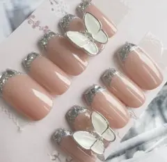 ワンホンネイル チークネイル 韓国 ネイルチップ ガラスフレンチ  量産型 中国