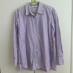 UNIQLO ユニクロ コットンストライプシャツ(長袖) 紫＆白 M