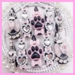 ♡現品 量産型 ネイルチップ 地雷系 平成女児 姫系 ピンク 黒 量産地雷