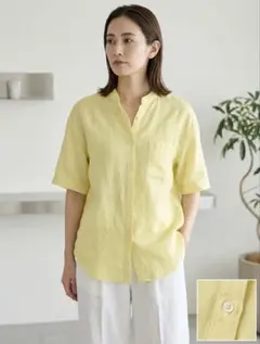 人気 ジャーナルスタンダードレリューム リネン100%半袖シャツ　イエロー　春夏のサムネイル