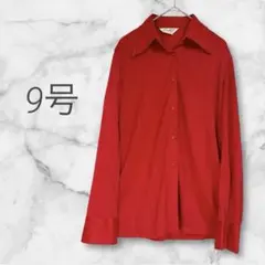 ブラウス　シャツ　襟付き　長袖　S 赤　レッド　ヴィンテージ　派手　総柄　秋冬