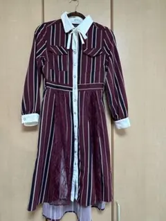 axes femme 長袖シャツワンピース　ワインレッド