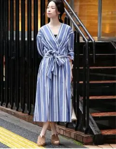 Ray BEAMS ストライプ柄 シャツワンピース