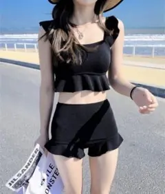 フリル付き水着 Mサイズ 黒 ブラック
