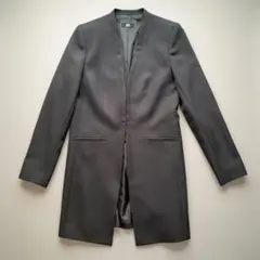 ￼ノーカラーロングジャケット　パンツセットアップ　黒