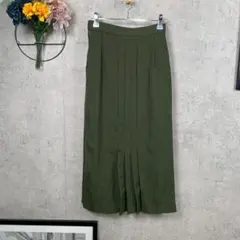ノーブランド ロングスカート タイト S相当 グリーン 無地 素材不明
