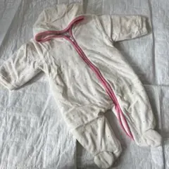 ベビー　可愛いフード付きロンパース 50-60cm ドット　ふわふわ　もふもふ