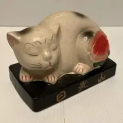E-4 【レトロ】日光山 眠り猫 貯金箱 置物 縁起物 ヴィンテージ 訳あり