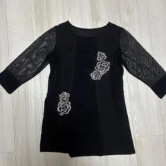 (49)社交ダンス レッスンウェア 黒 ビジュー装飾