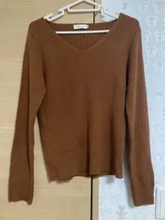 earth レディーストップス ブラウン 秋冬　ニット Vネック 長袖