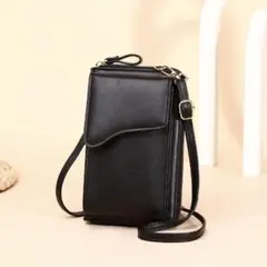 ミニバッグ スマホショルダー お財布ポシェット 大容量 PUレザー 黒