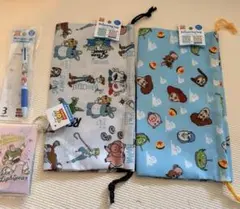 トイストーリー　巾着　3色ボールペン　小物入れキーホルダー