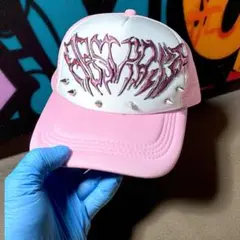 メッシュキャップ ピンク リメイク y2k オーロラピンク加工
