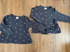 プティマイン ネイビー ハート柄 長袖Tシャツ 80cm 90cm 2点　姉妹