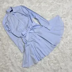 ポロラルフローレン　シャツワンピース　リボン　水色　フレア　綿　S