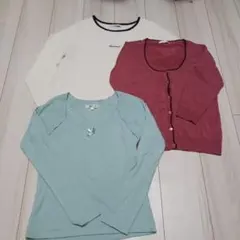 ホワイト クルーネック 長袖 トップス　３点セット