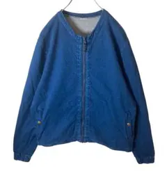 グッドデザイン古着インディゴブルーデニムカラーリングノーカラースウェットブルゾン