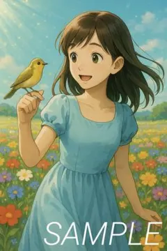 【A4/ai022】AIイラスト ポスター 少女 小鳥 イラスト