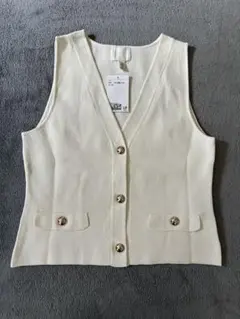 【新品タグ付】H&M テイラードウエストコート ジレ 金ボタン ホワイト XS