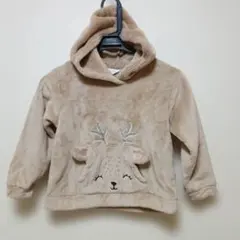 ベージュ 鹿デザイン フリースパーカー