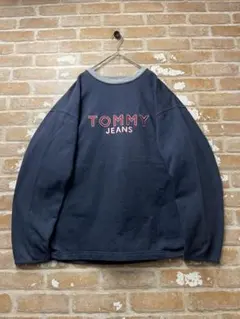 90s トミージーンズ　スウェット　TOMMY JEANS 刺繍ロゴ　ネイビー