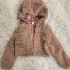 SHEIN 100〜110cmフード付きピンクファーコート