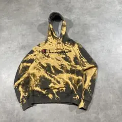 鬼フェード　ボロ　Champion ブリーチ加工 グランジ パーカー　黄色　L