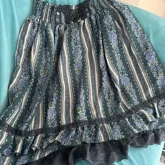 アクシーズファムフレアスカート 緑色 花柄 ストライプ