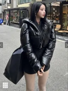 レザー ショート丈 フードブルゾン kd77 アウター クロップド GRL 黒