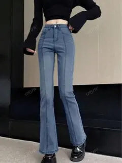 SHEIN カジュアルルーズフィットポケット付きベルボトムジーンズ